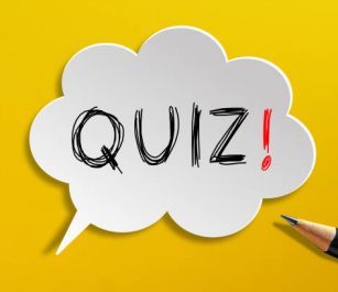 Quiz time concept, speech bubble with pencil on yellow background